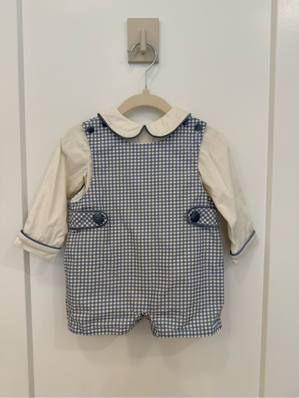 Classic Blue Gingham John John with Ivory Shirt